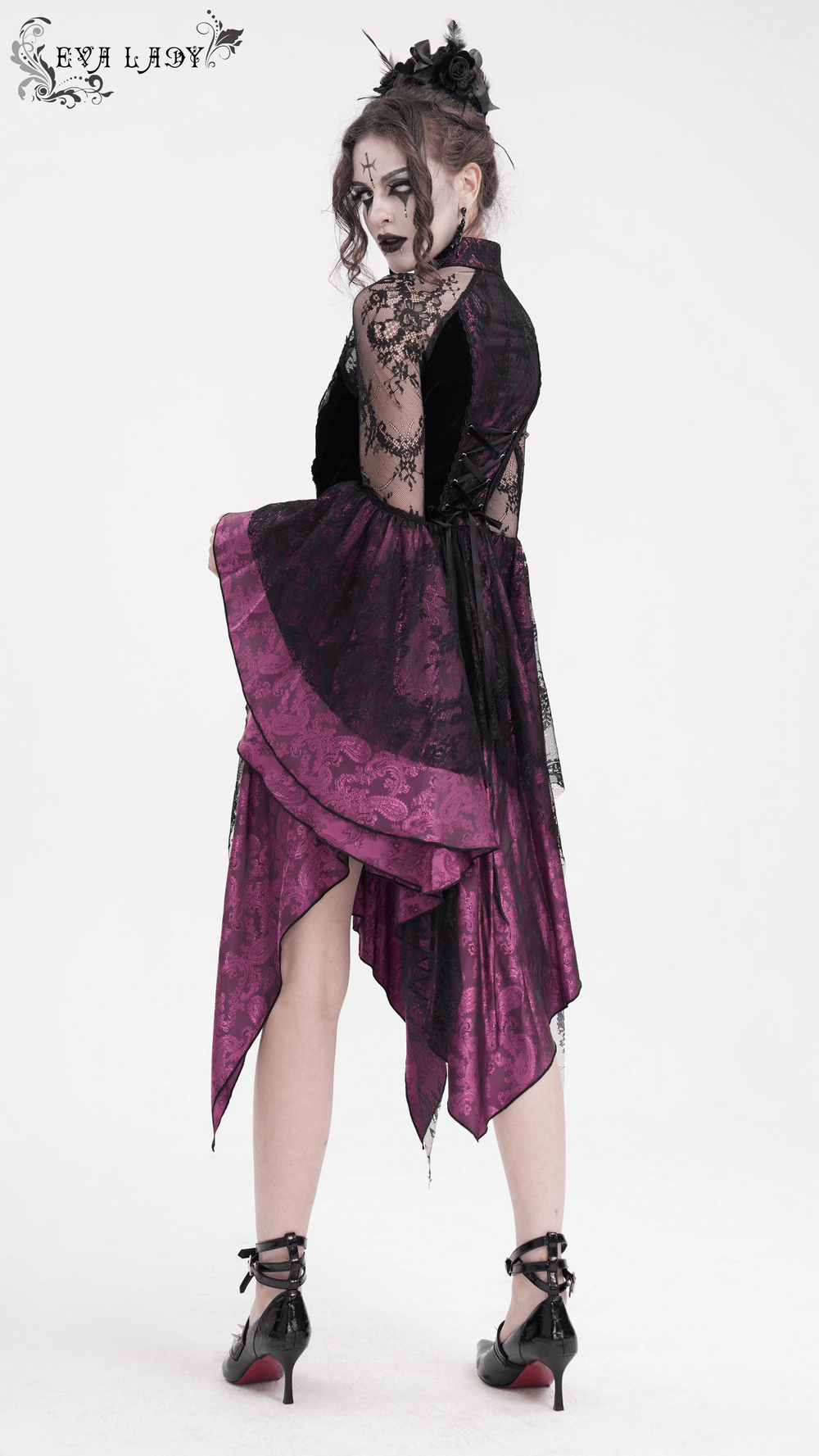 Mysterious Lace Cheongsam Dress with High Collar
