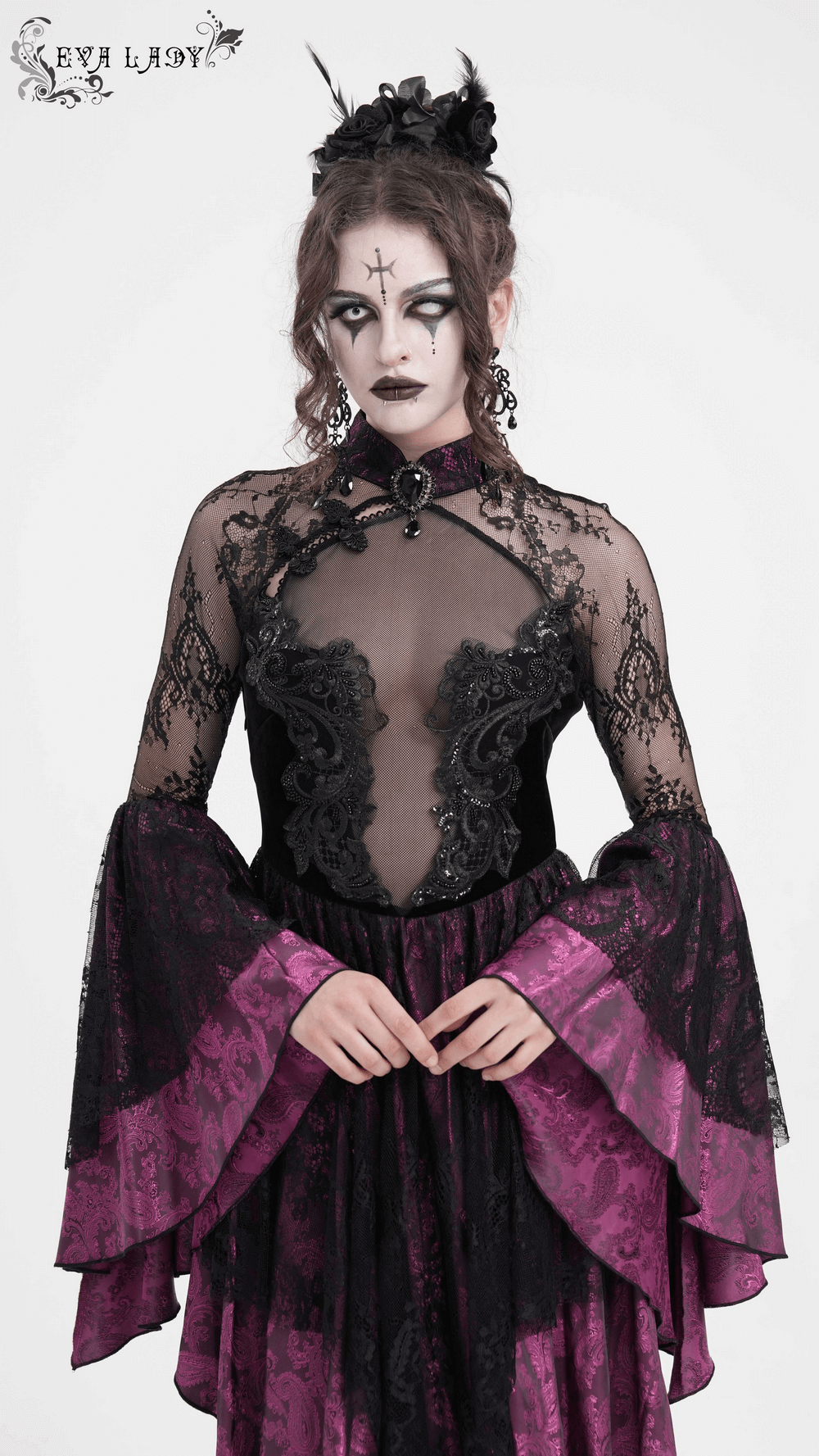 Mysterious Lace Cheongsam Dress with High Collar