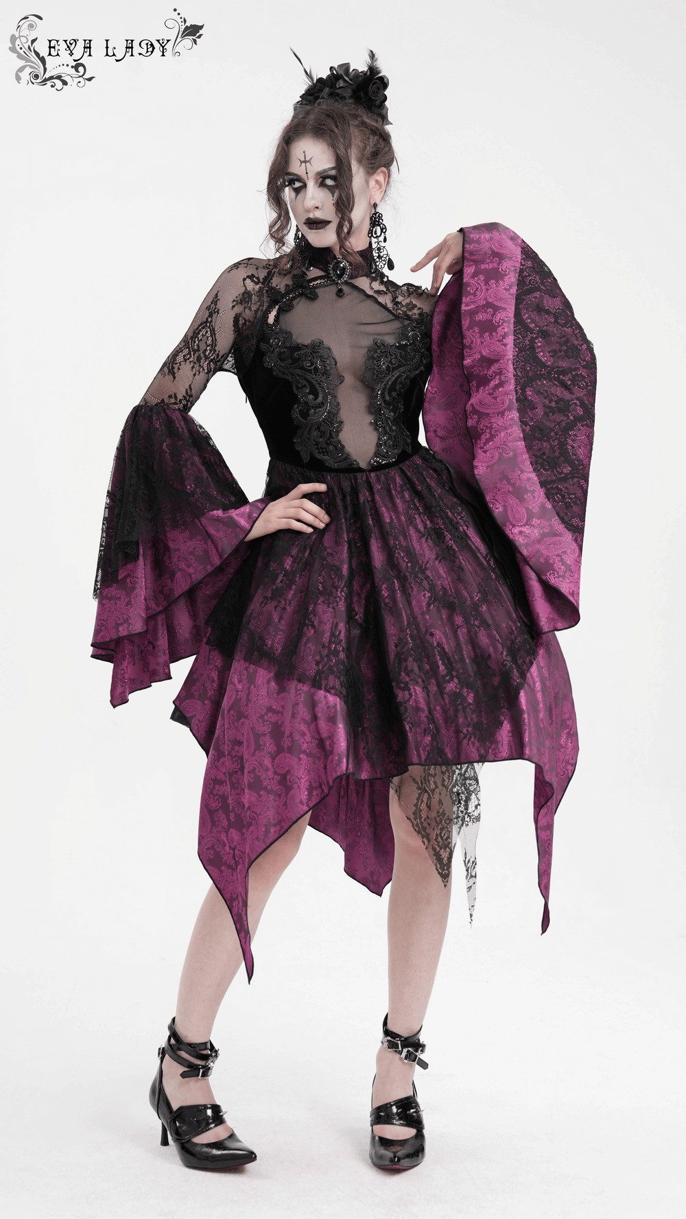Mysterious Lace Cheongsam Dress with High Collar