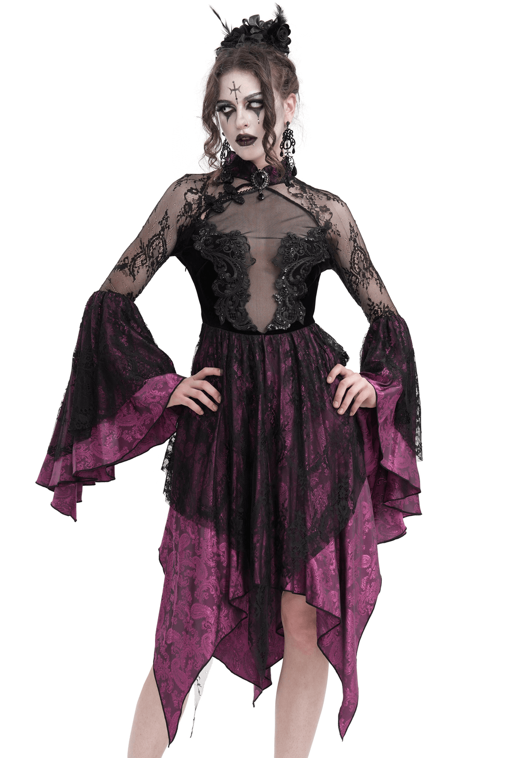 Mysterious Lace Cheongsam Dress with High Collar