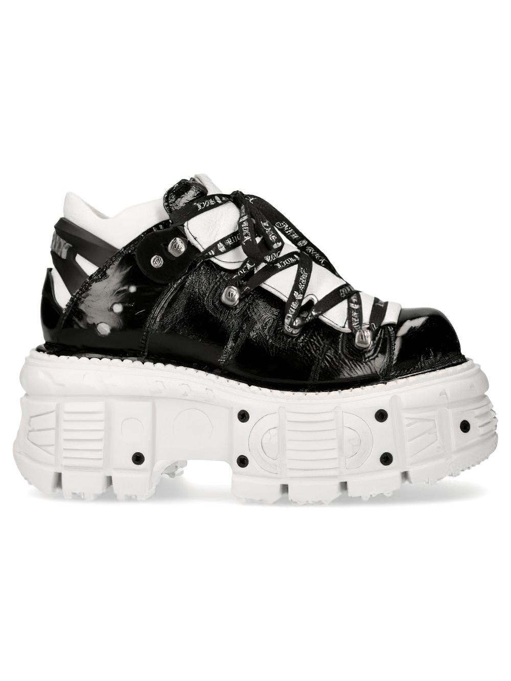 NEW ROCK Men's Black and White Platform Rock Boots with Laces