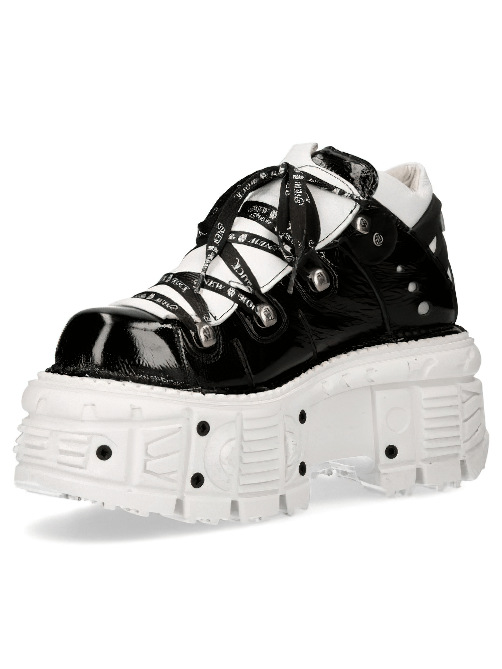 NEW ROCK Men's Black and White Platform Rock Boots with Laces