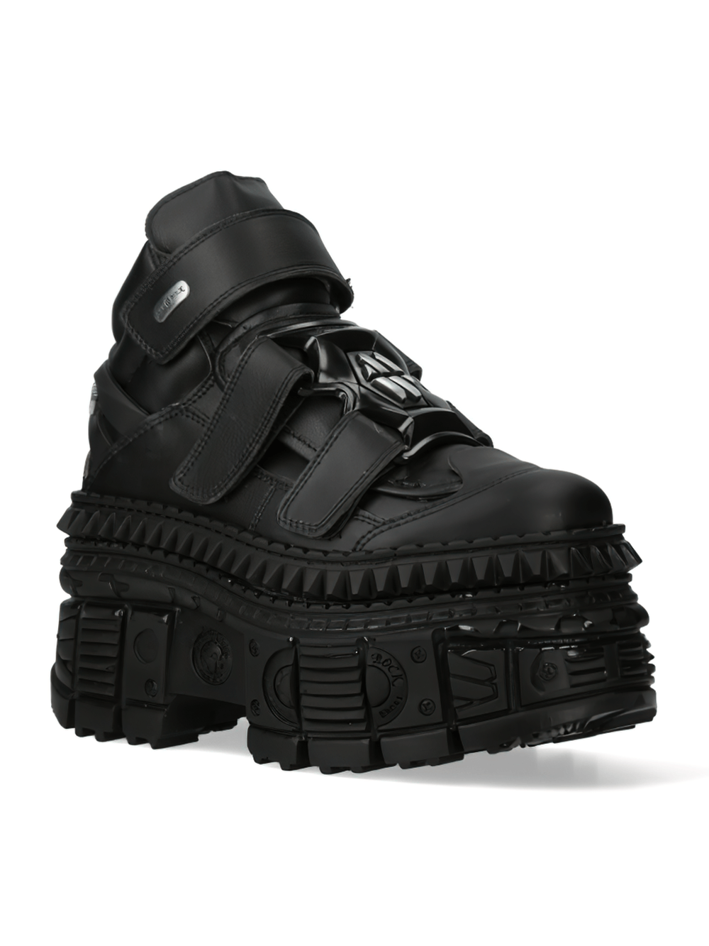 NEW ROCK Men's Black Ankle Boots with Chunky Sole and Metallic Detail