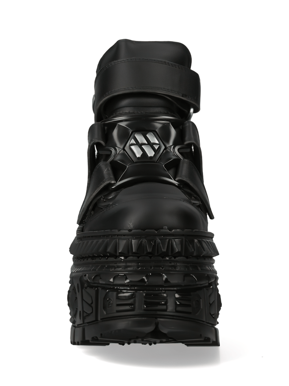 NEW ROCK Men's Black Ankle Boots with Chunky Sole and Metallic Detail