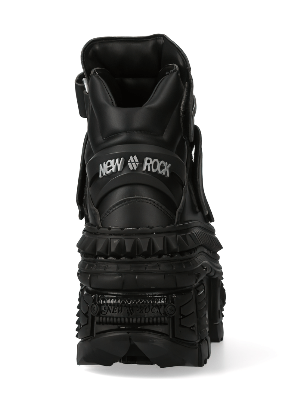 NEW ROCK Men's Black Ankle Boots with Chunky Sole and Metallic Detail