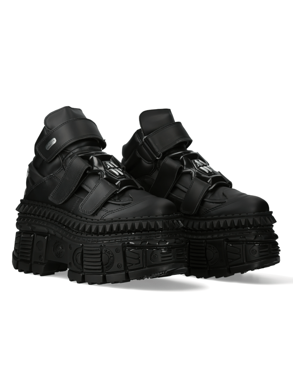 NEW ROCK Men's Black Ankle Boots with Chunky Sole and Metallic Detail