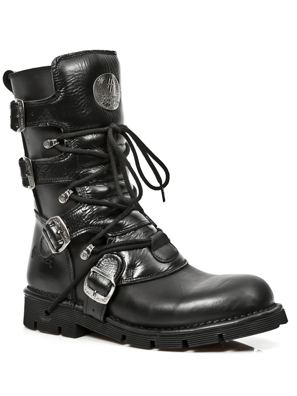 NEW ROCK Men's Black Buckle and Lace-up Mid-Calf Boots