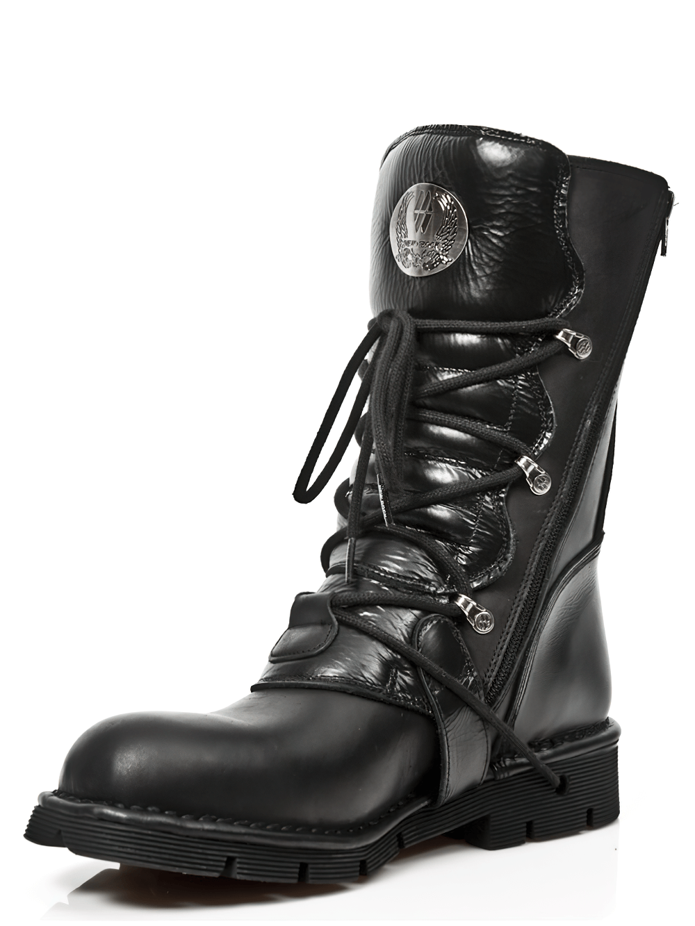 NEW ROCK Men's Black Buckle and Lace-up Mid-Calf Boots