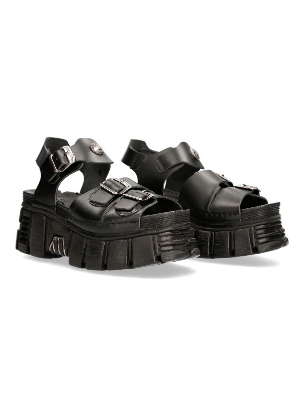 NEW ROCK Men's Black Buckled Platform Sandals in Urban Style