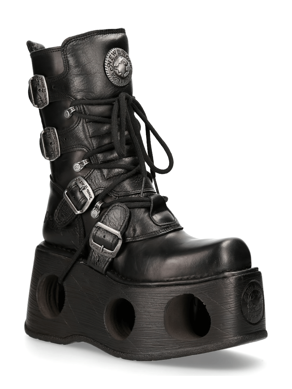 NEW ROCK Men's Black Cyberpunk Boots with Multiple Buckles