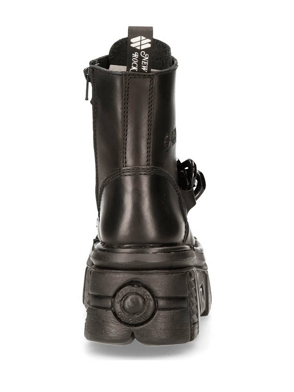NEW ROCK Men's Black Gothic Military Punk Ankle Boots with Chains