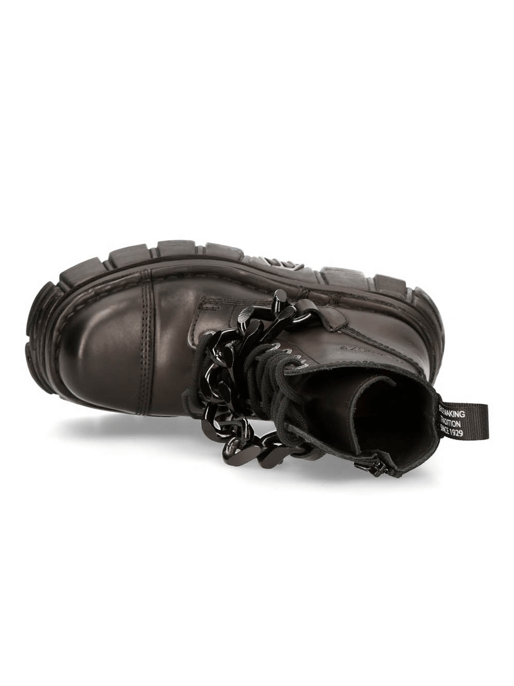 NEW ROCK Men's Black Gothic Military Punk Ankle Boots with Chains