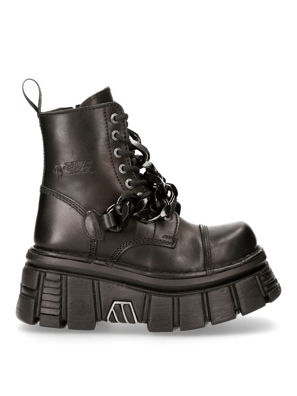 NEW ROCK Men's Black Gothic Military Punk Ankle Boots with Chains