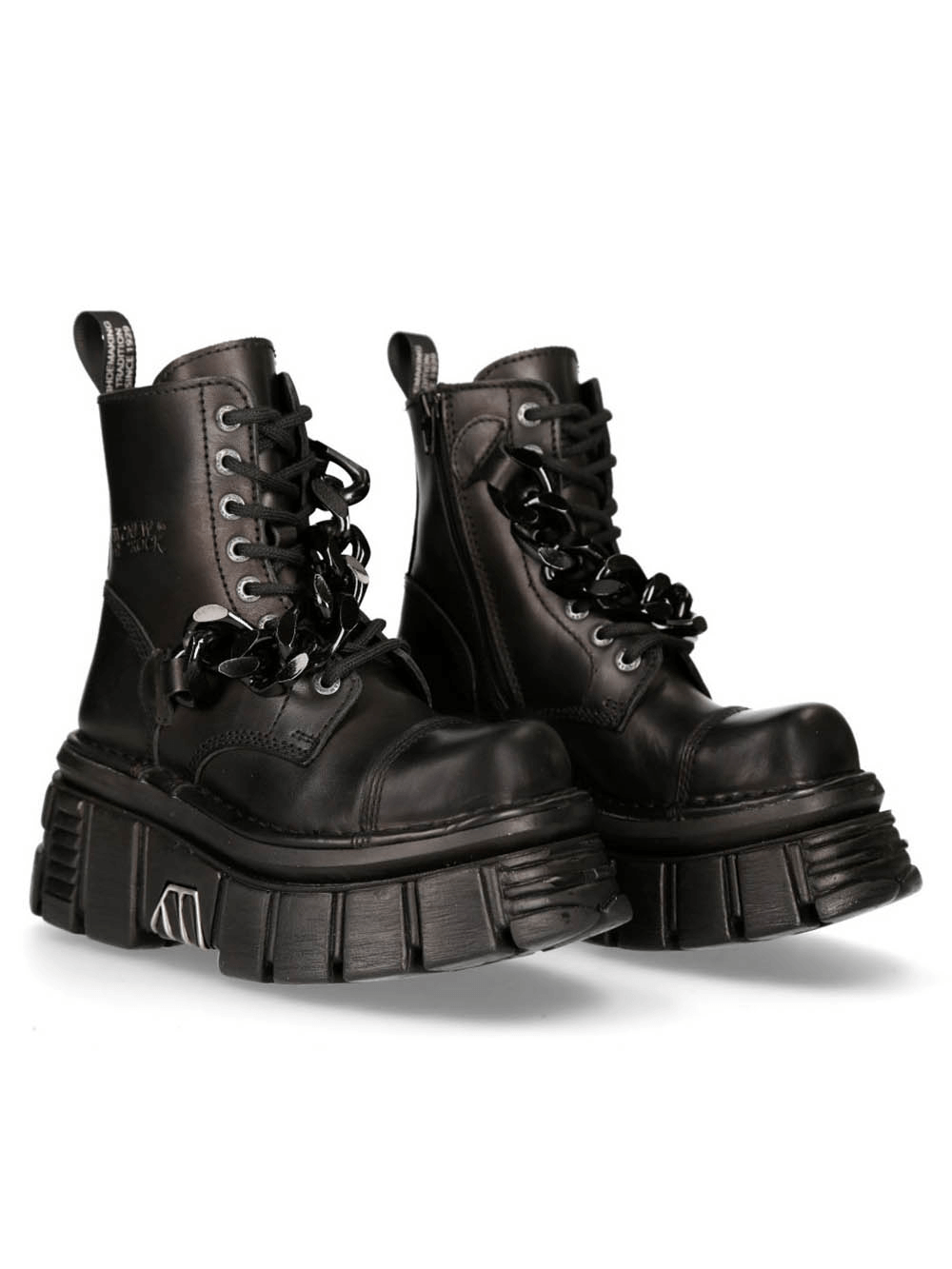 NEW ROCK Men's Black Gothic Military Punk Ankle Boots with Chains