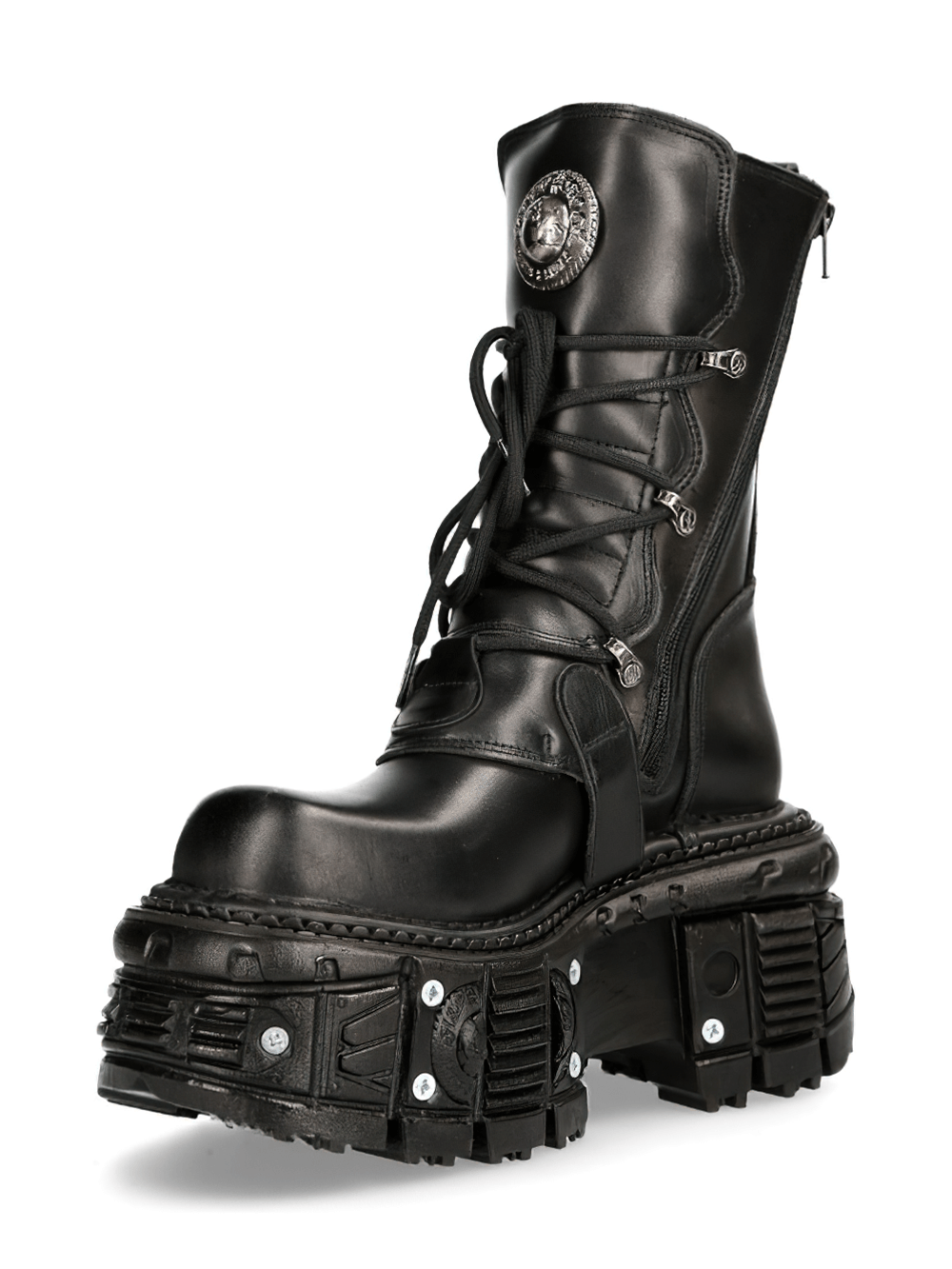 NEW ROCK Men's Black Gothic Punk Mid-Calf Boots with Buckles