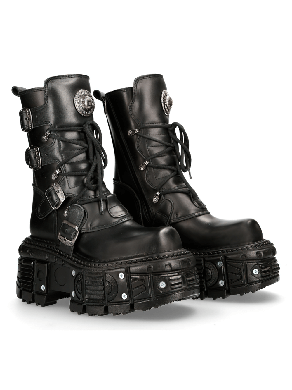 NEW ROCK Men's Black Gothic Punk Mid-Calf Boots with Buckles