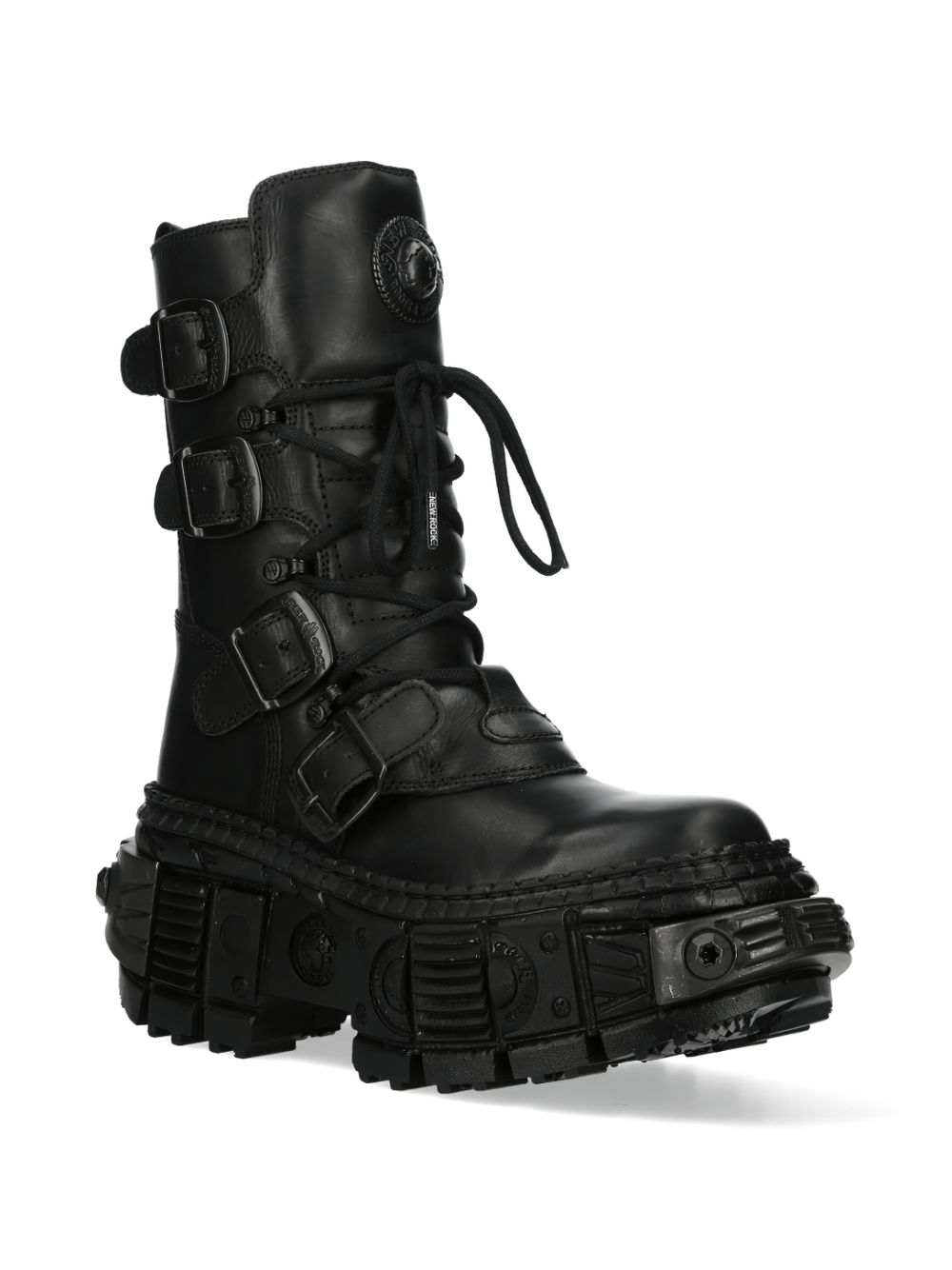 NEW ROCK Men's Black Gothic Punk Military Ankle Boots with Buckles