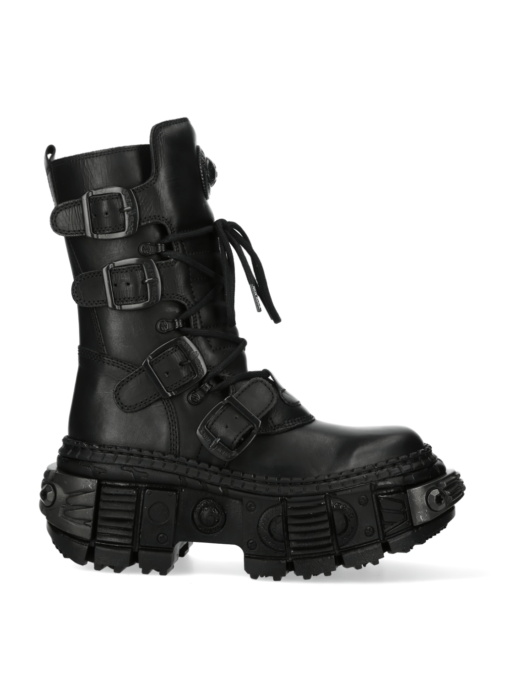 NEW ROCK Men's Black Gothic Punk Military Ankle Boots with Buckles
