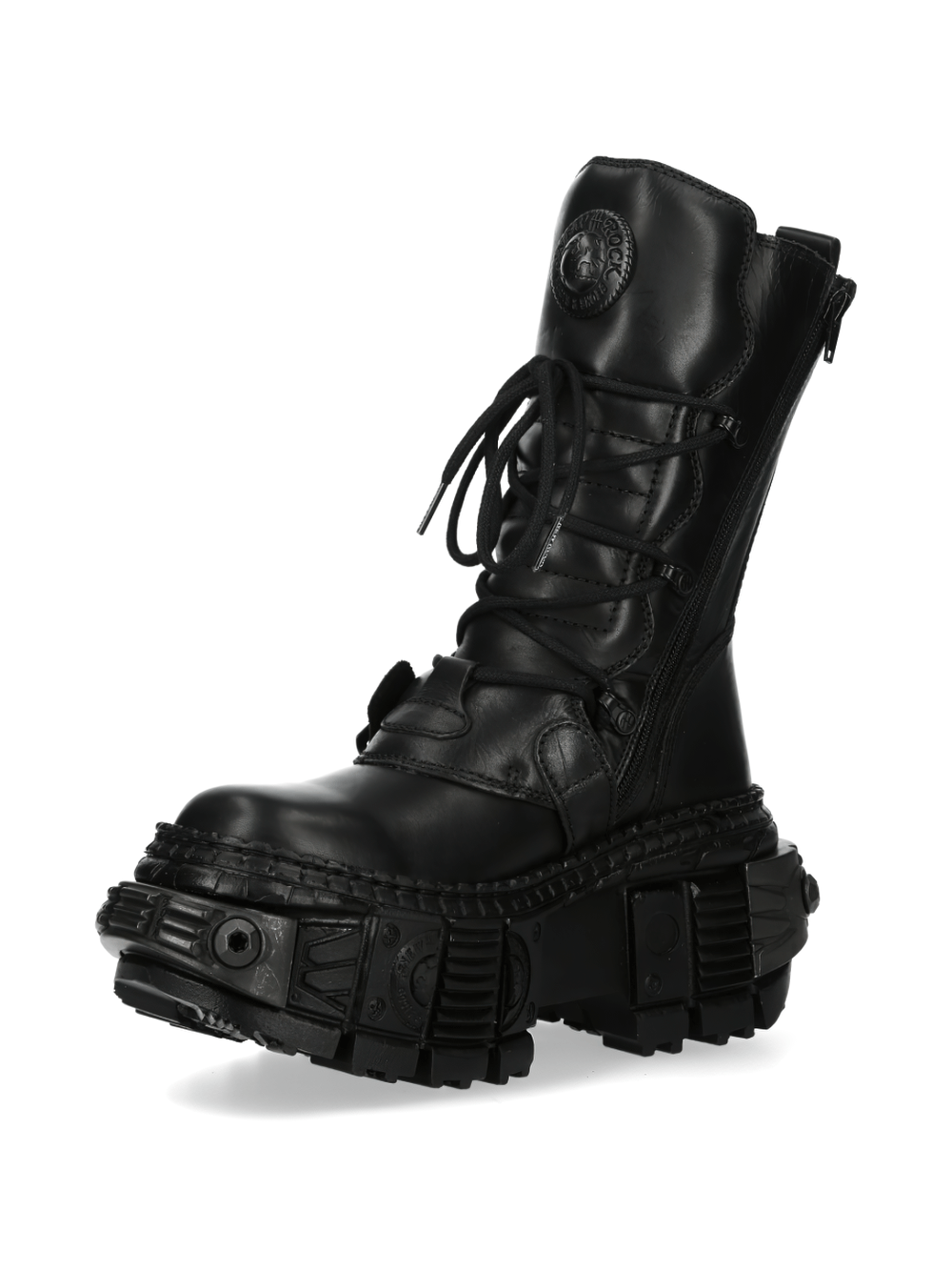 NEW ROCK Men's Black Gothic Punk Military Ankle Boots with Buckles
