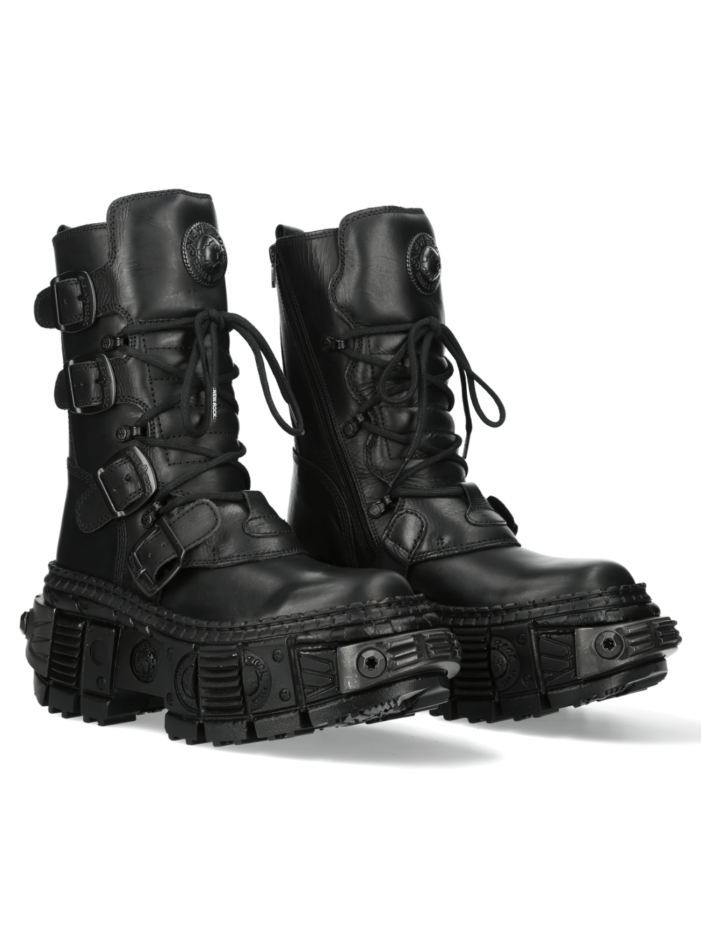 NEW ROCK Men's Black Gothic Punk Military Ankle Boots with Buckles