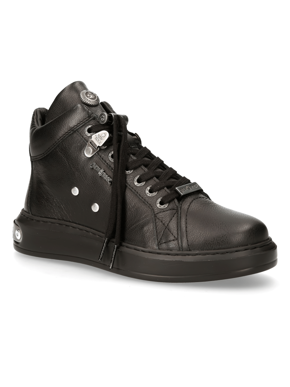 NEW ROCK Men's Black Lace-Up Boots with Metallic Details