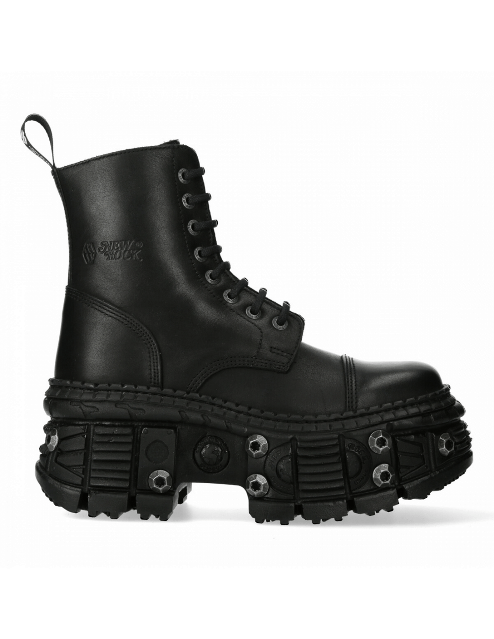 NEW ROCK Men's Black Leather Ankle Platform Boots with Zipper
