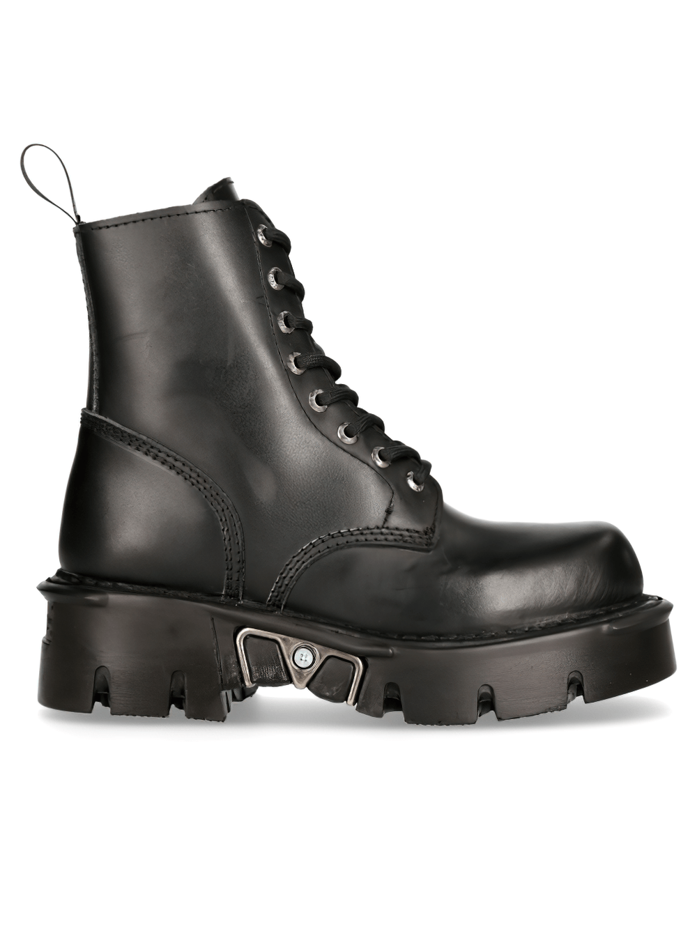 NEW ROCK Men's Black Leather Military-Inspired Platforms Boots