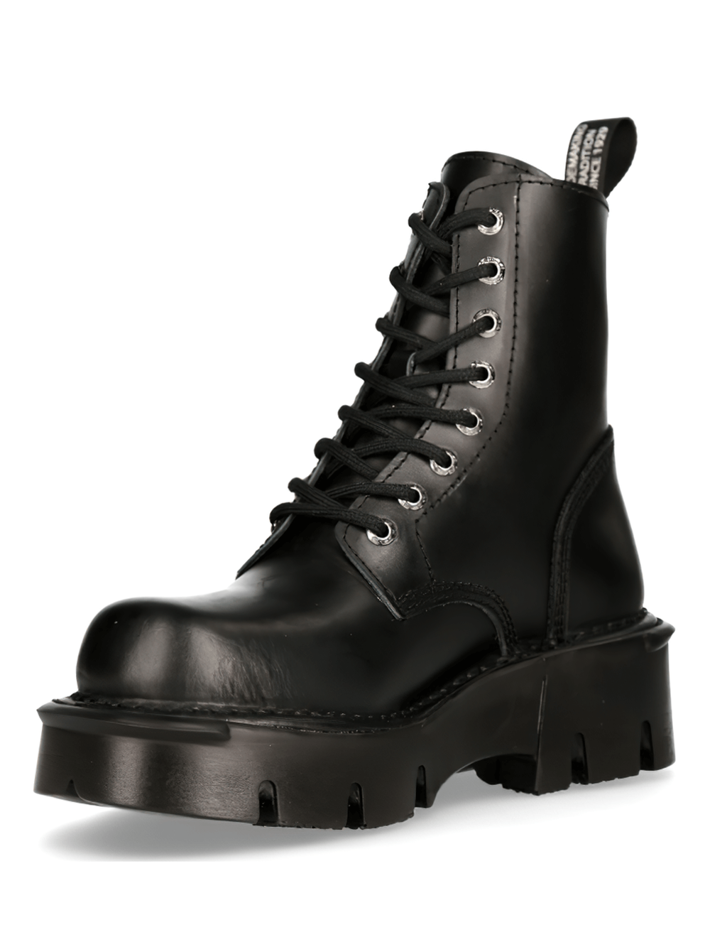 NEW ROCK Men's Black Leather Military-Inspired Platforms Boots