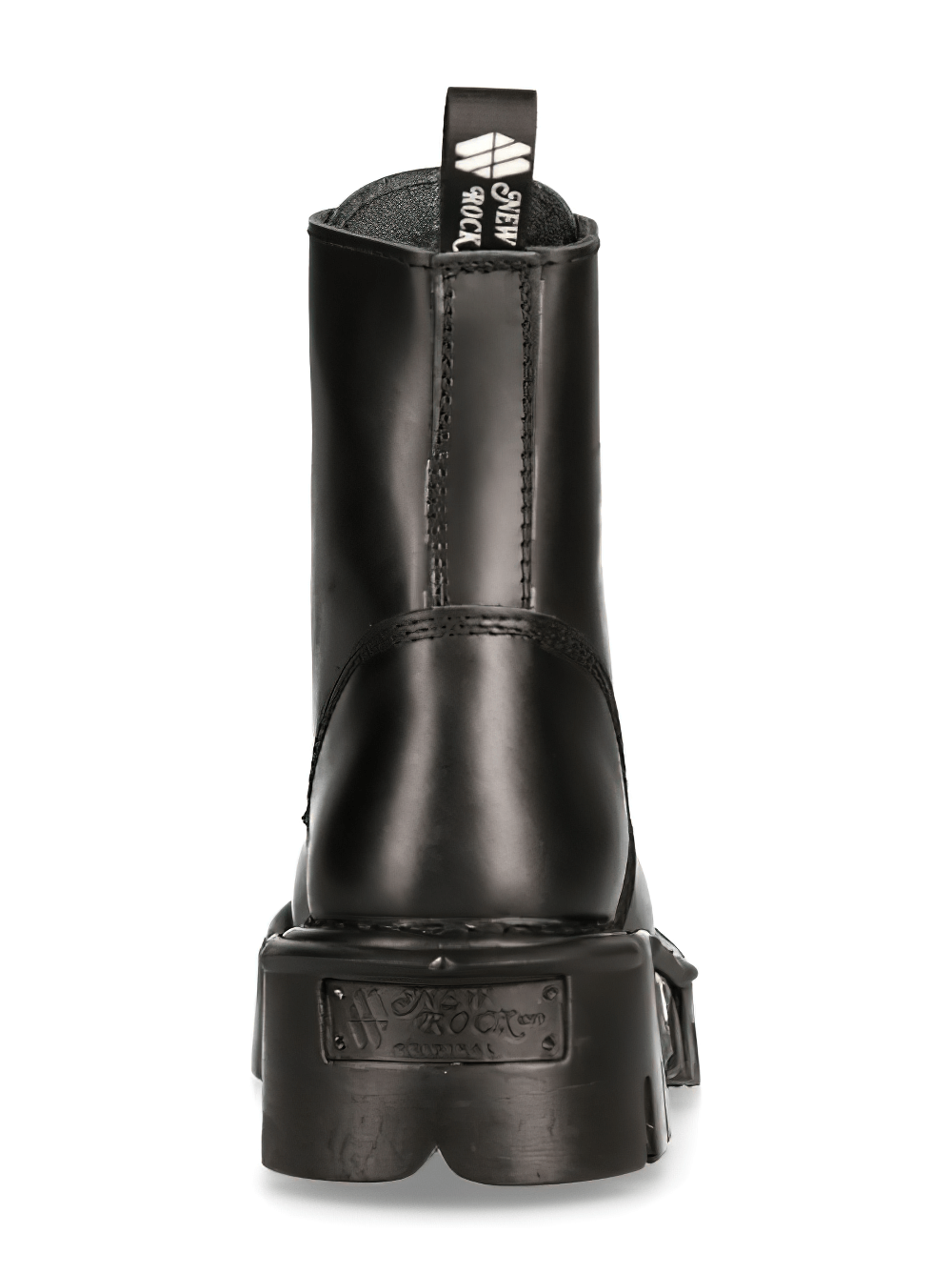 NEW ROCK Men's Black Leather Military-Inspired Platforms Boots