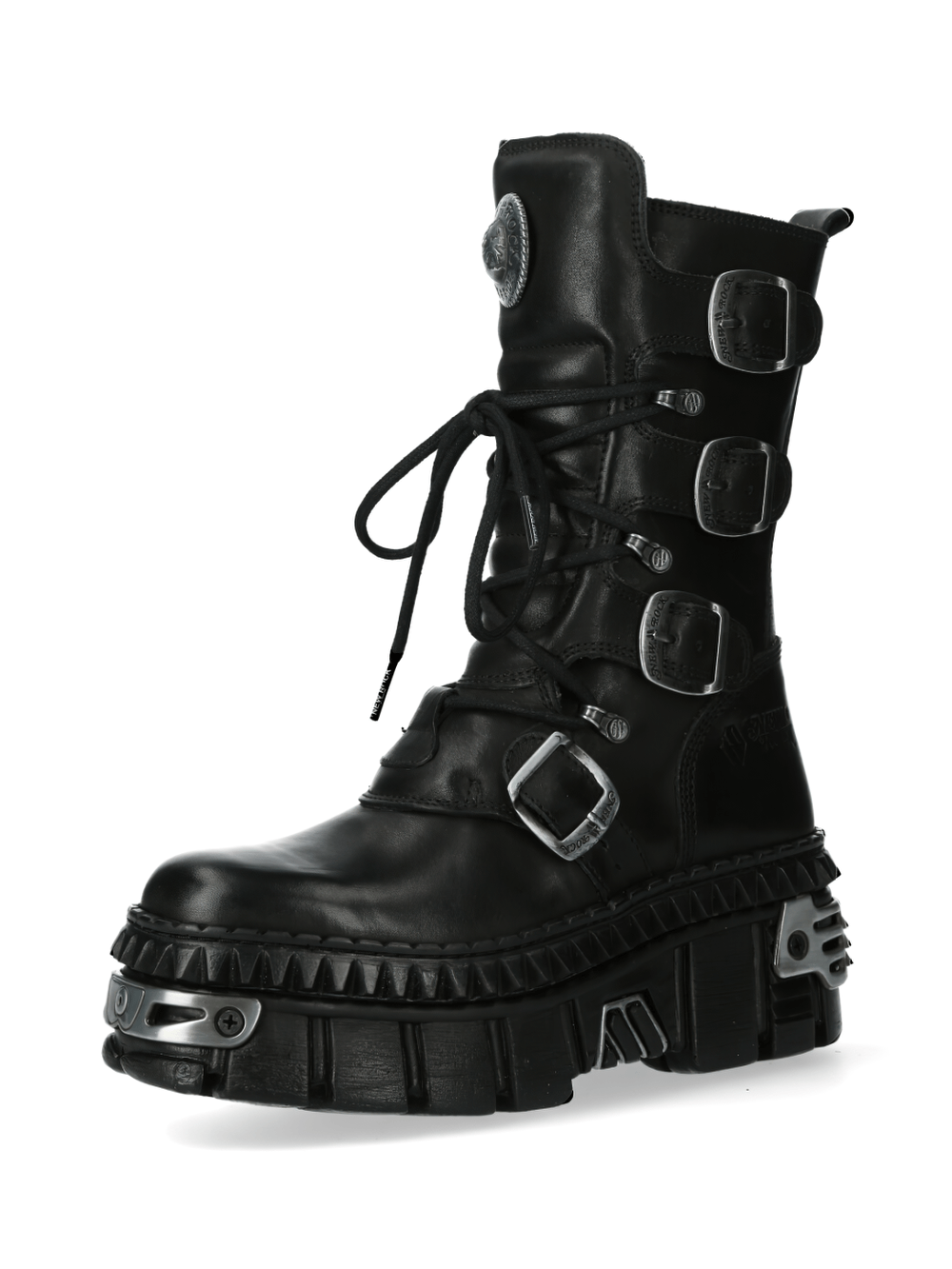 NEW ROCK Men's Black Leather Punk-Rock Boots with Metallic Details