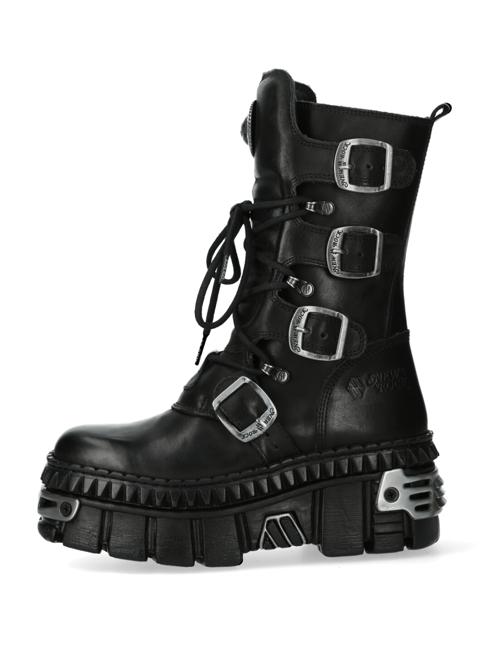 NEW ROCK Men's Black Leather Punk-Rock Boots with Metallic Details