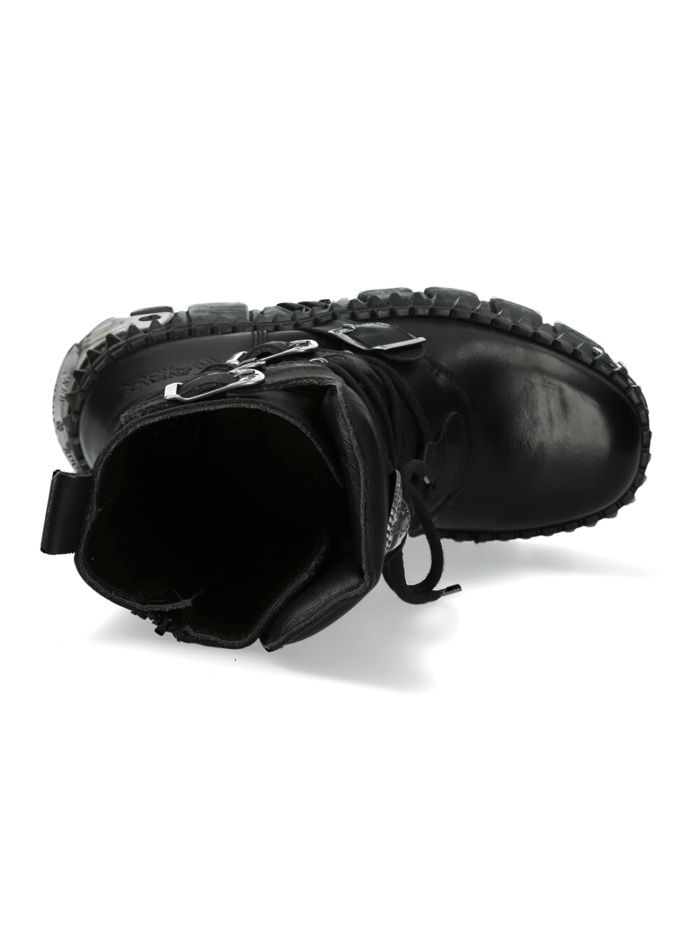 NEW ROCK Men's Black Leather Punk-Rock Boots with Metallic Details