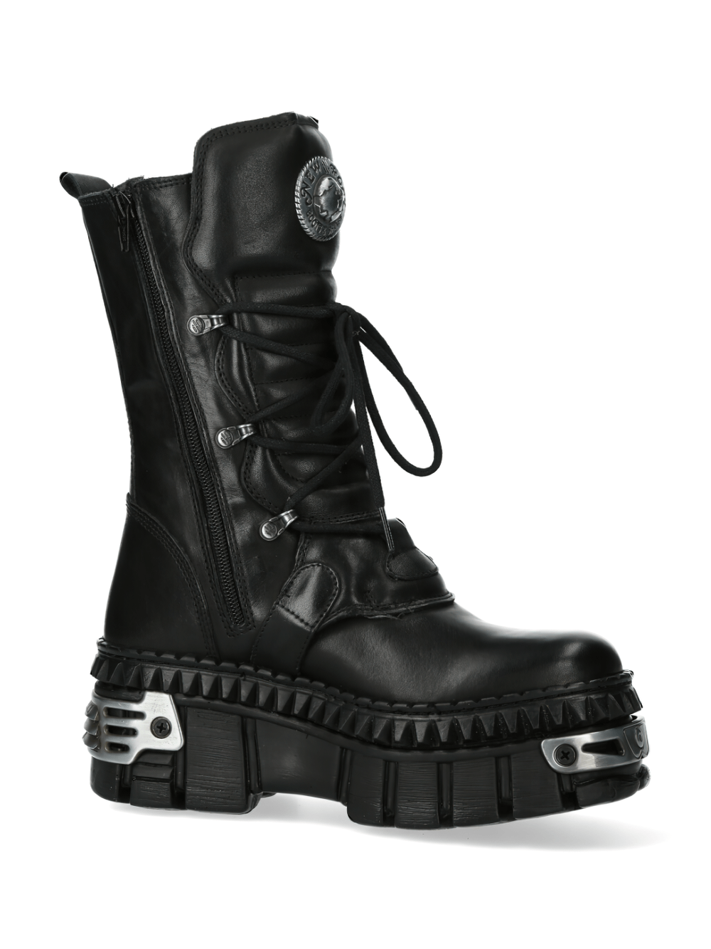 NEW ROCK Men's Black Leather Punk-Rock Boots with Metallic Details