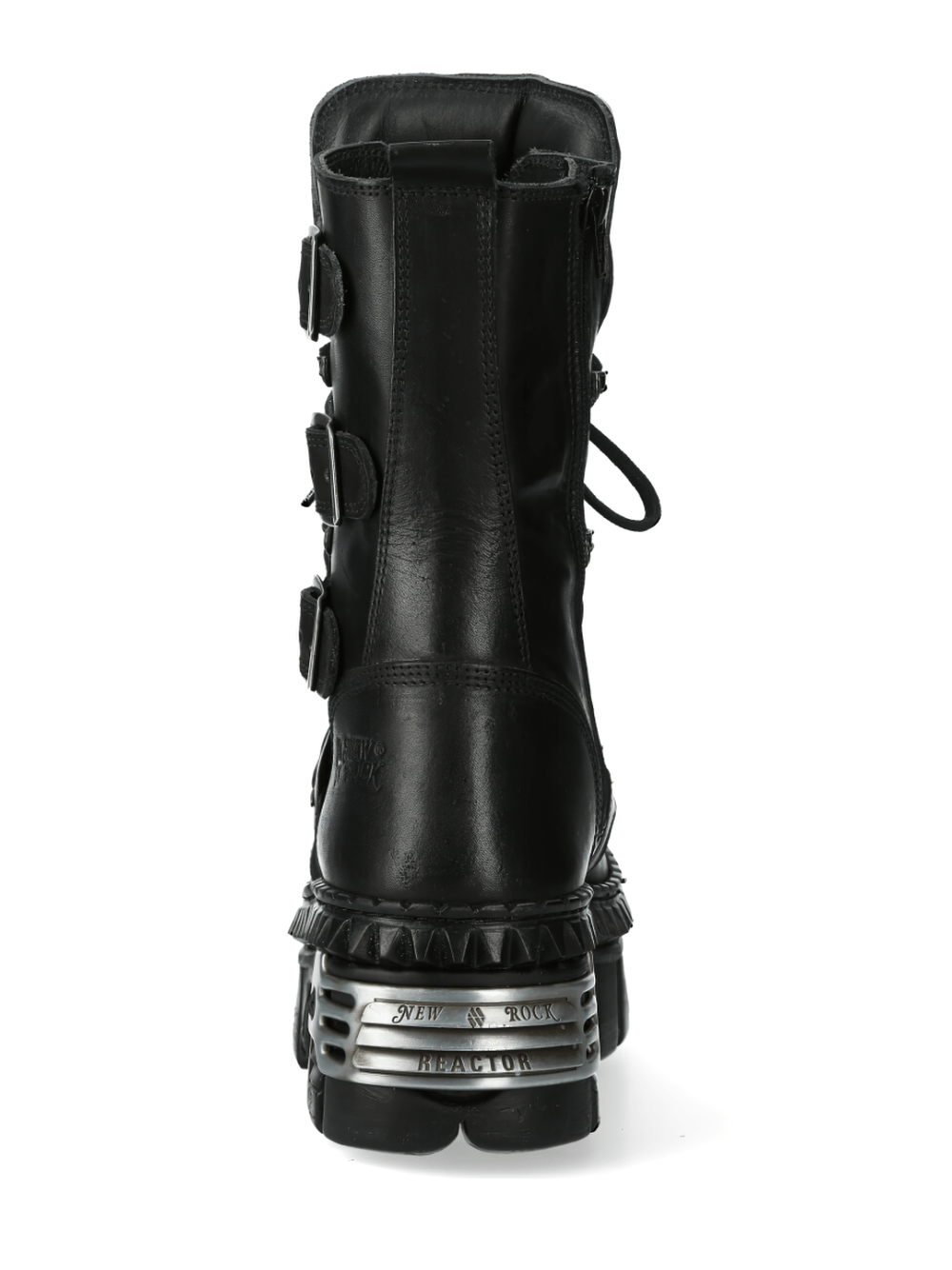 NEW ROCK Men's Black Leather Punk-Rock Boots with Metallic Details