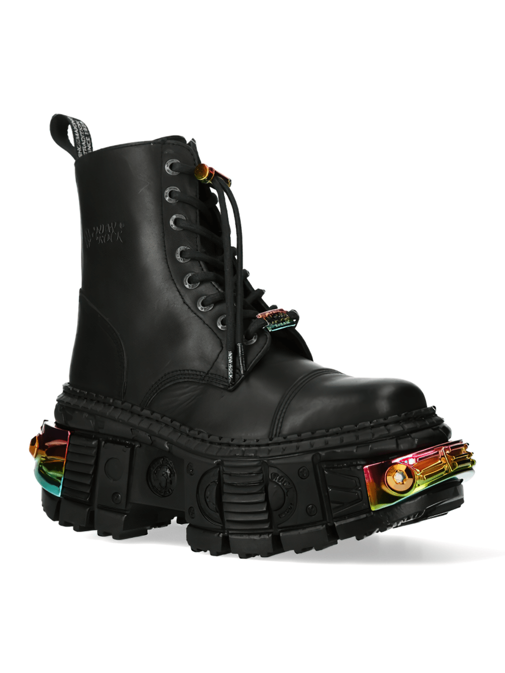 NEW ROCK Women's Black Military Ankle Boots with Color Details