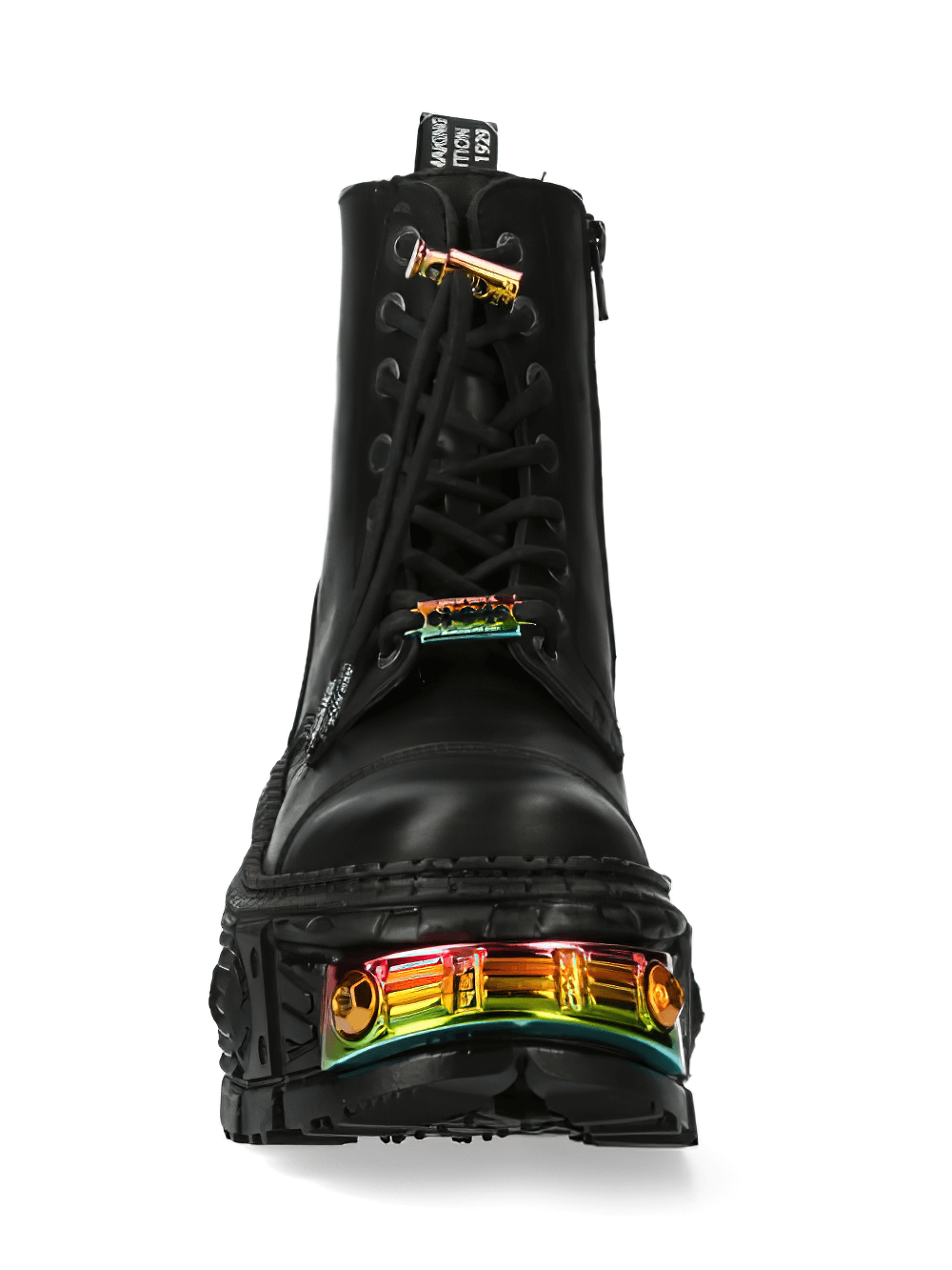 NEW ROCK Women's Black Military Ankle Boots with Color Details