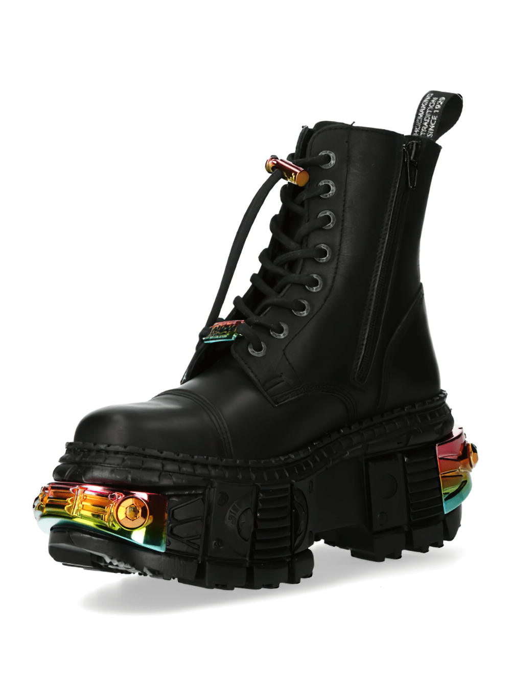 NEW ROCK Women's Black Military Ankle Boots with Color Details
