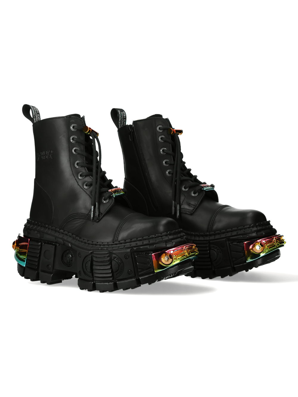 NEW ROCK Women's Black Military Ankle Boots with Color Details