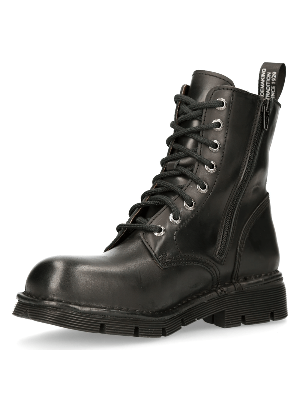NEW ROCK Men's Black Military Style Lace-up Ankle Boots