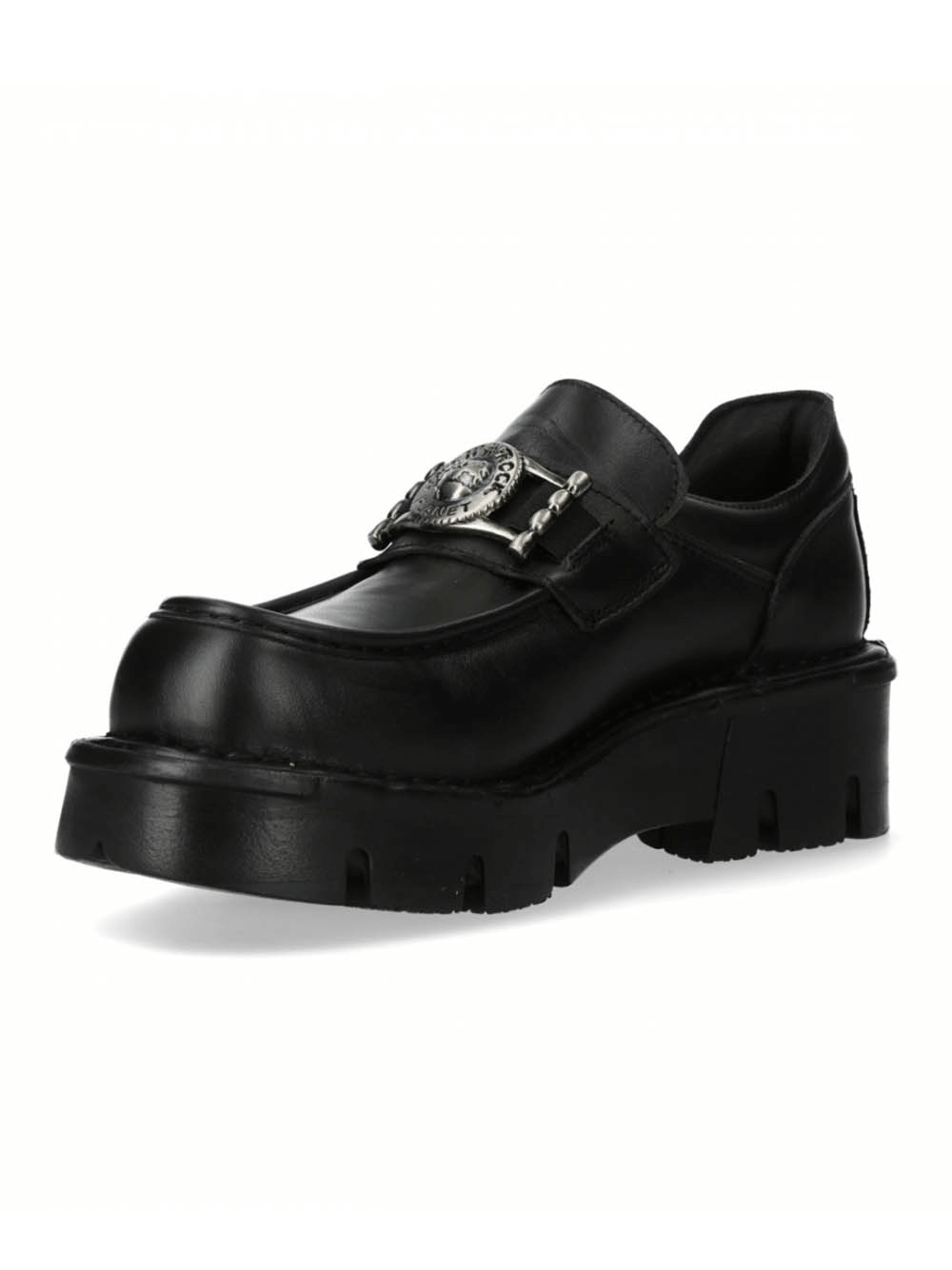 NEW ROCK Men's Black Urban Rock Slip-On Shoes with Metal Emblem
