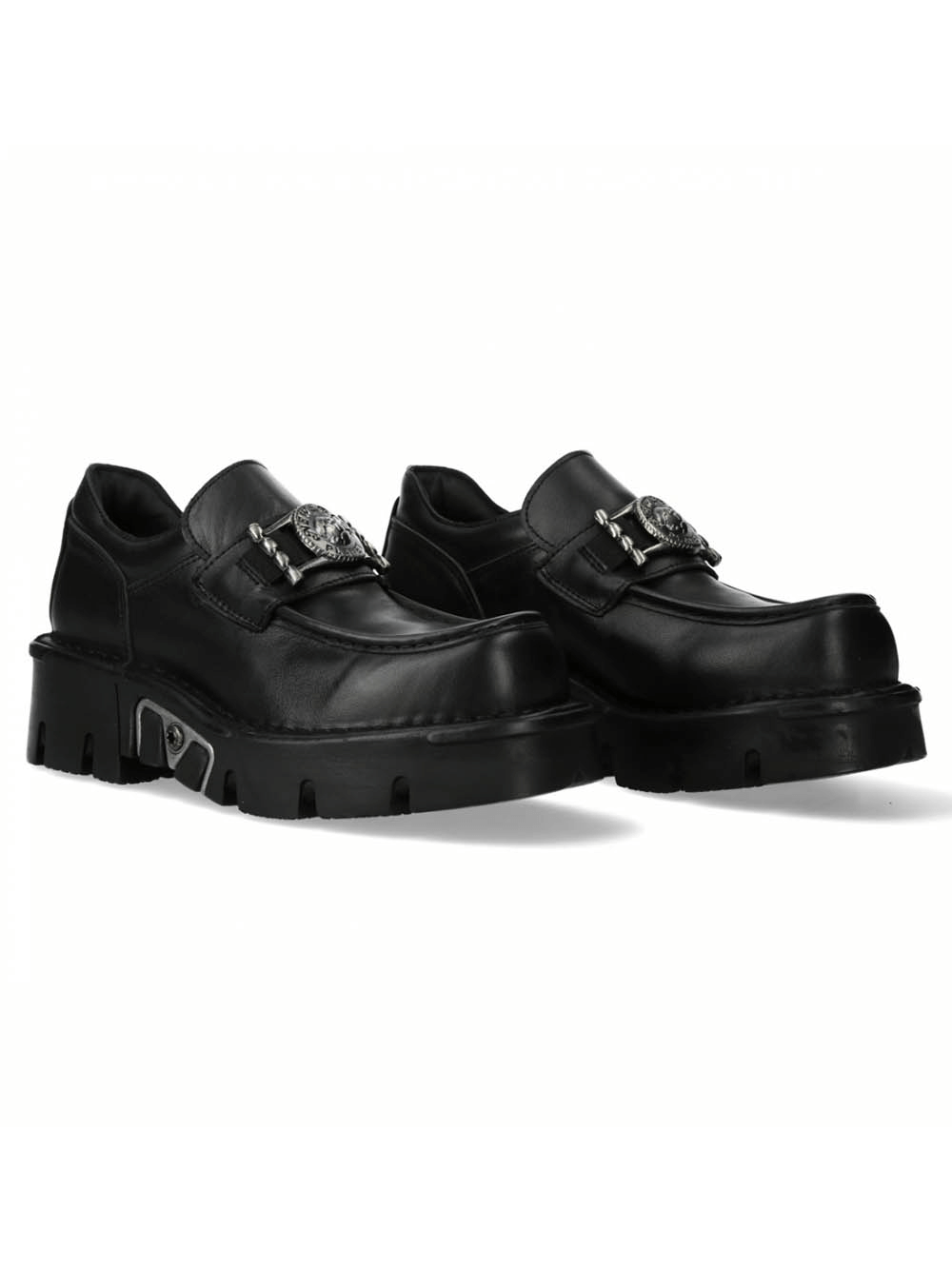 NEW ROCK Men's Black Urban Rock Slip-On Shoes with Metal Emblem