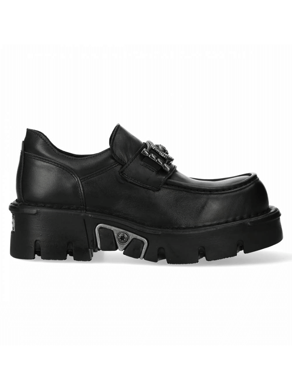 NEW ROCK Men's Black Urban Rock Slip-On Shoes with Metal Emblem