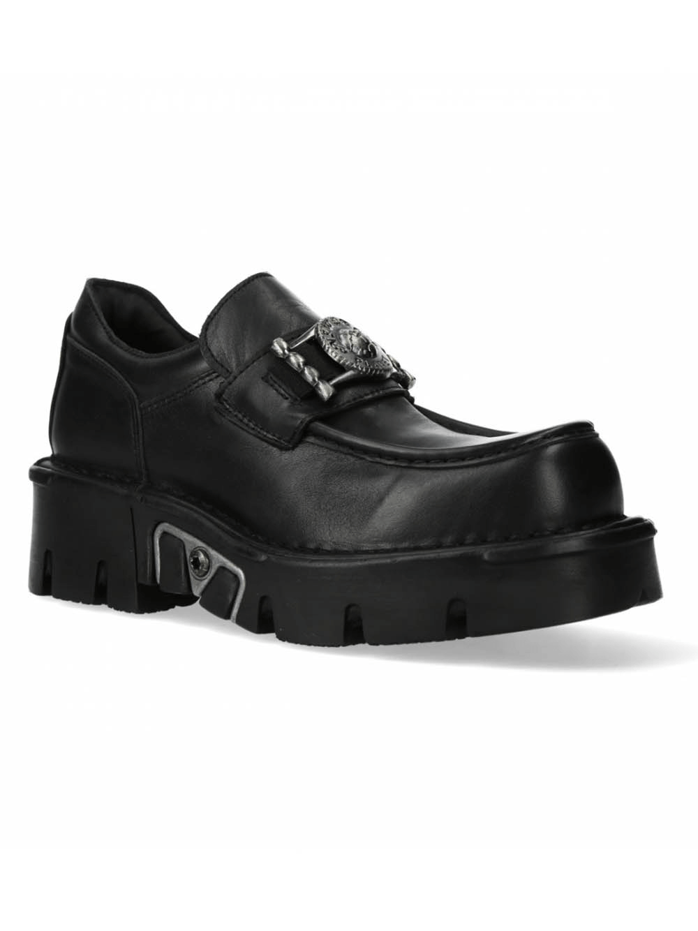 NEW ROCK Men's Black Urban Rock Slip-On Shoes with Metal Emblem