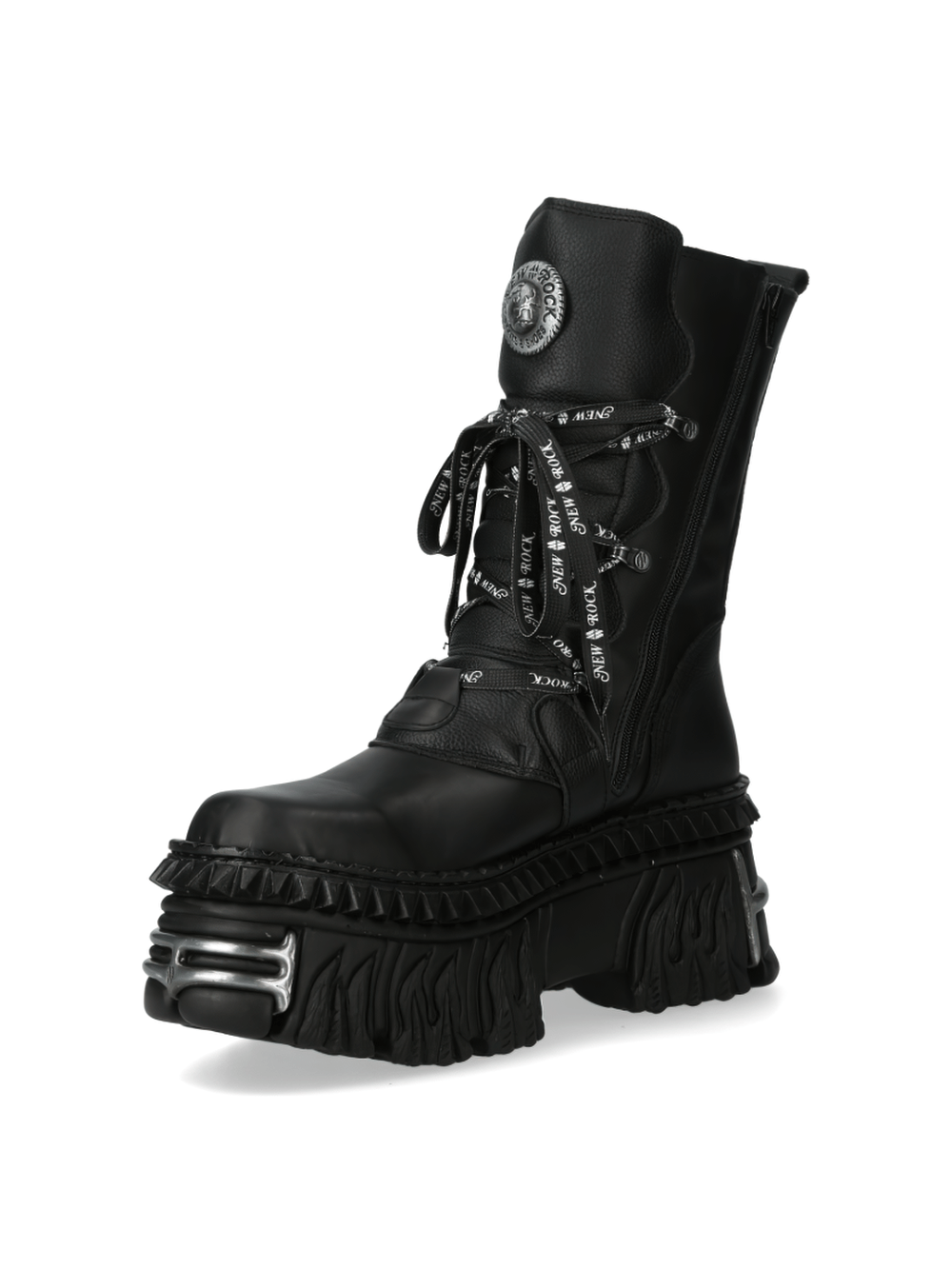 NEW ROCK Men's Bold Black Gothic Punk Lace-Up and Buckle Boots