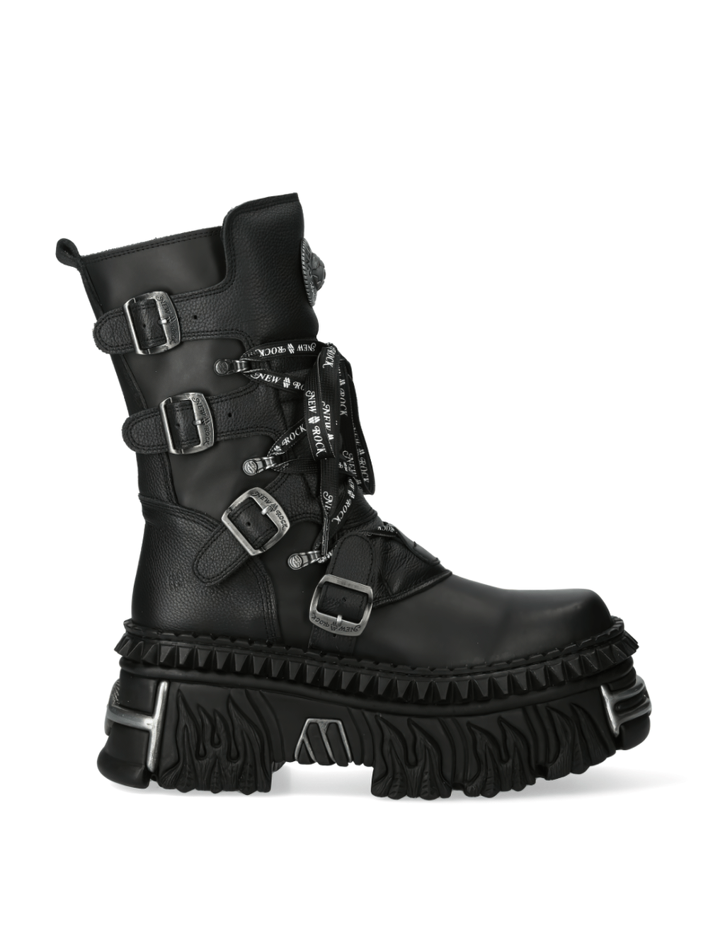 NEW ROCK Men's Bold Black Gothic Punk Lace-Up and Buckle Boots