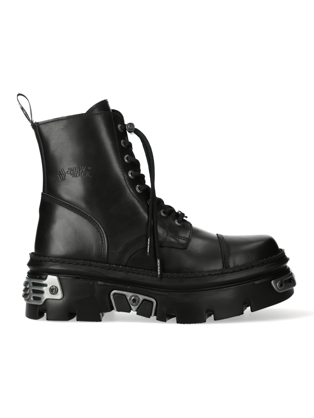 NEW ROCK Men's Bold Black Military Leather Ankle Boots