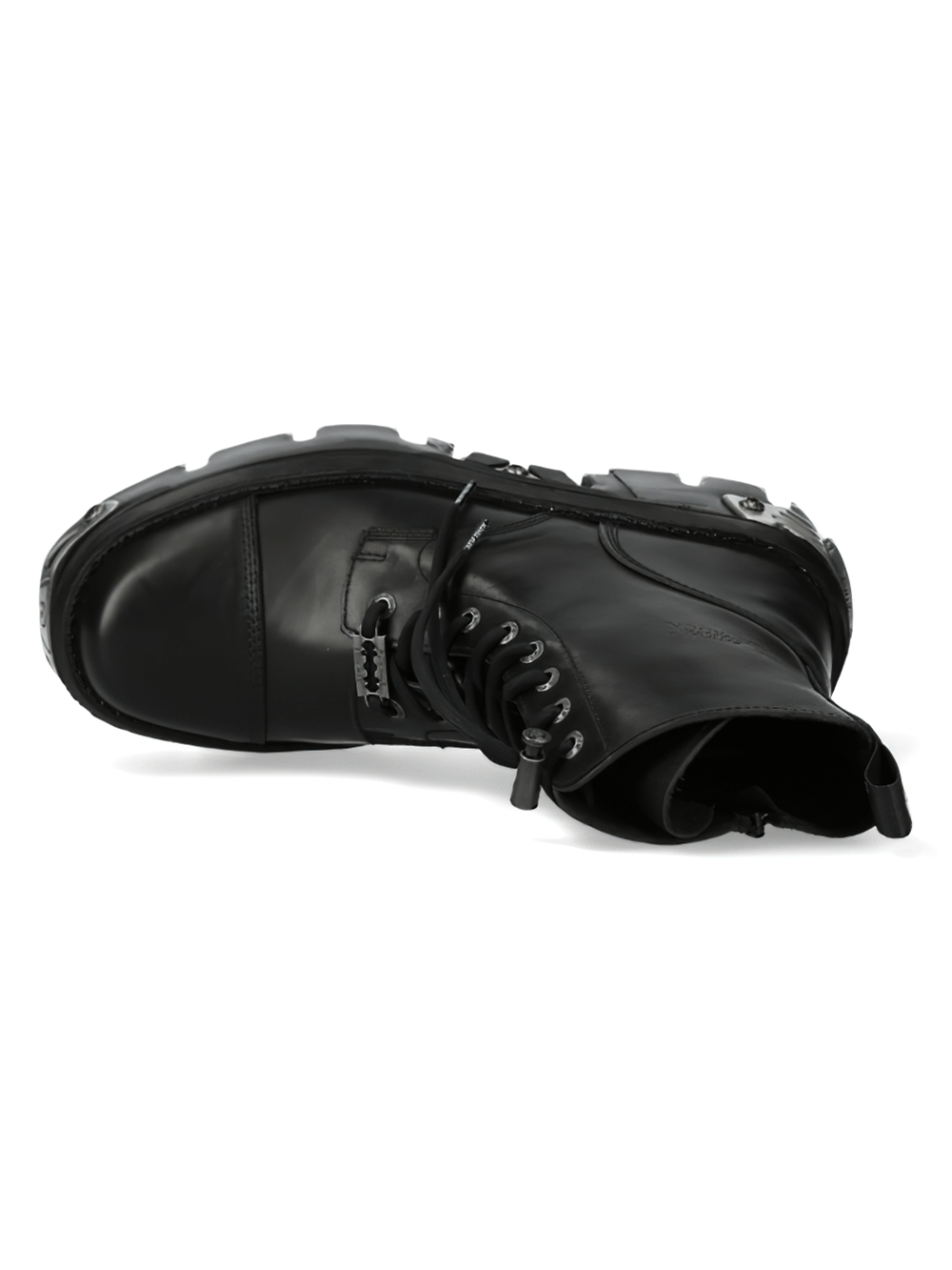 NEW ROCK Men's Bold Black Military Leather Ankle Boots