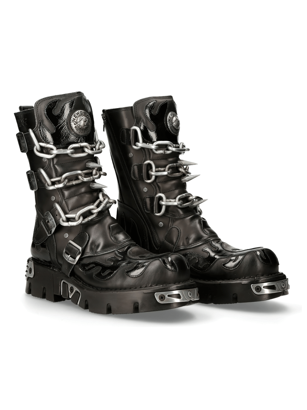 NEW ROCK Men's Chained Gothic Boots with Metal Accents