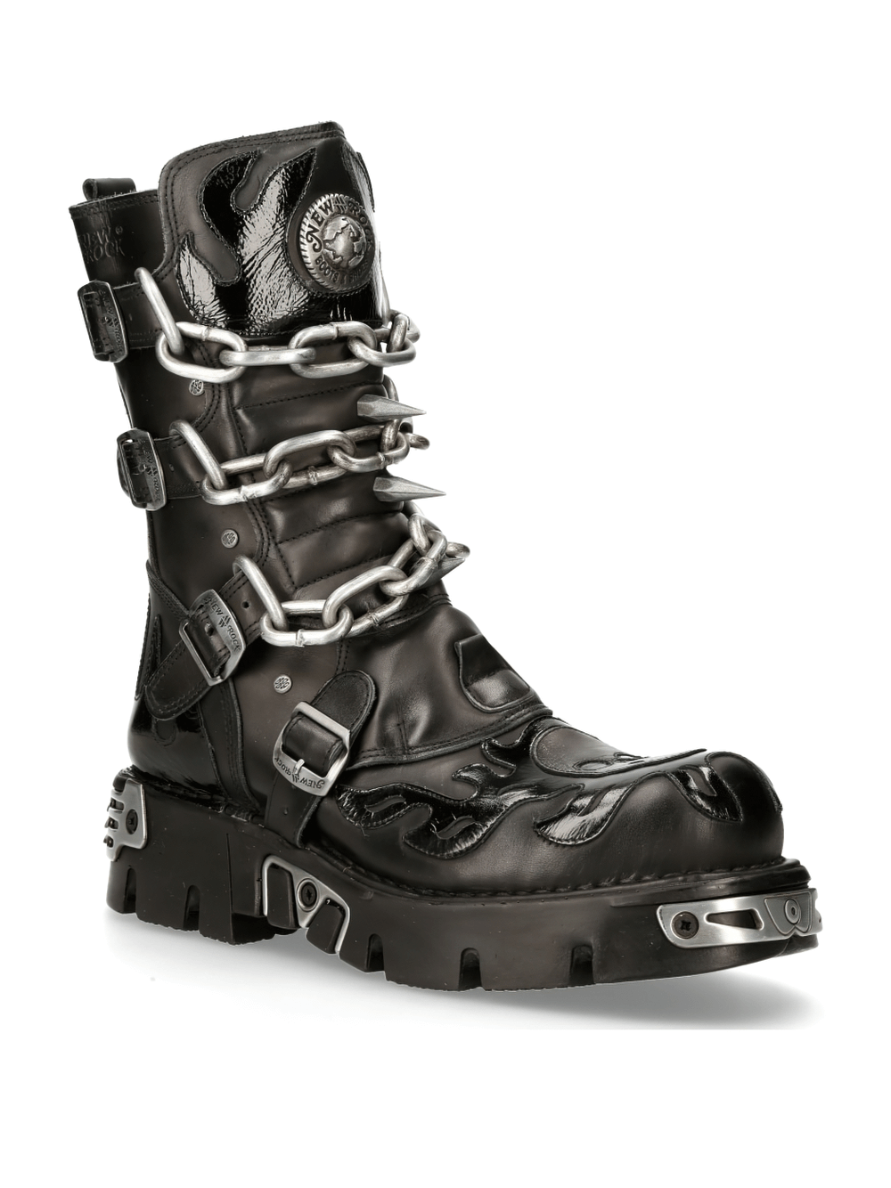NEW ROCK Men's Chained Gothic Boots with Metal Accents