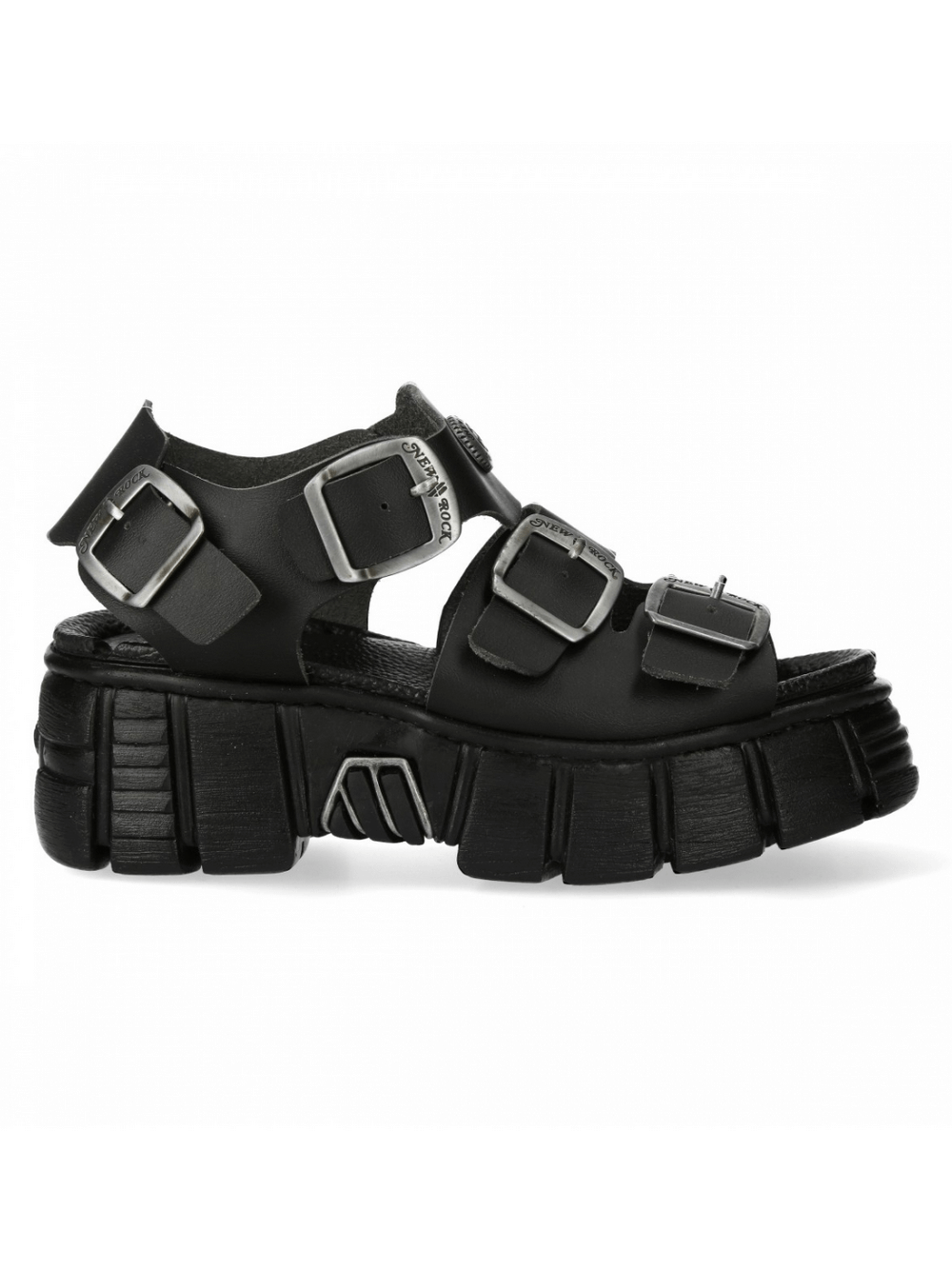 NEW ROCK Men's Chunky Black Buckle Platform Sandals